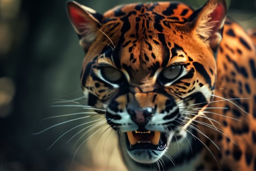 A close up of a leopard with its mouth open photo