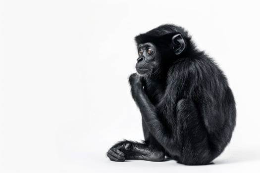 A black monkey sitting on the ground with its hands in its pockets photo