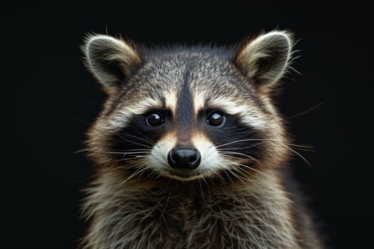 A raccoon looking at the camera on a black background photo