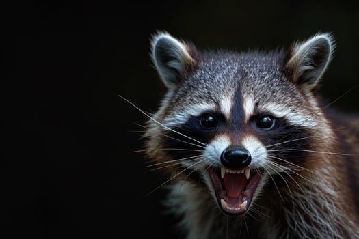 A raccoon with its mouth open and its teeth showing photo