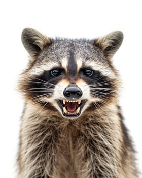 A raccoon with its mouth open and teeth showing photo