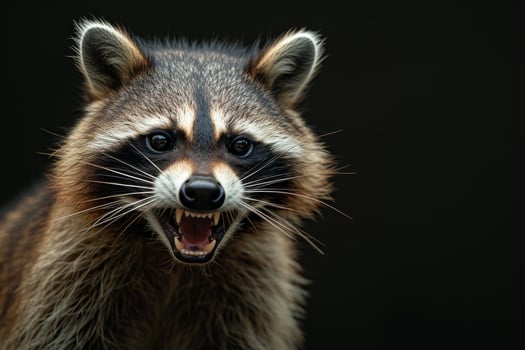 A raccoon with its mouth open and its teeth showing photo