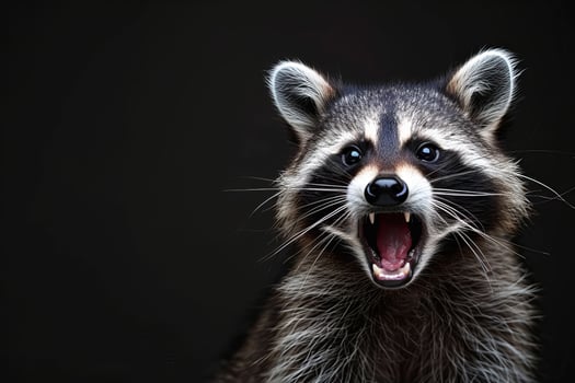 A raccoon with its mouth open and its teeth showing photo