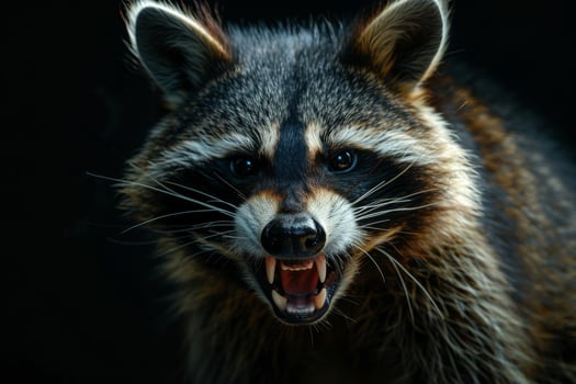 A raccoon with its mouth open and teeth showing photo