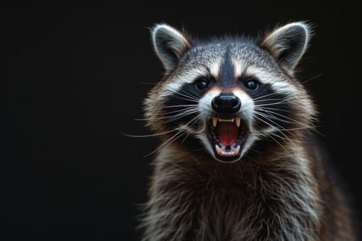 An angry raccoon with its mouth open photo