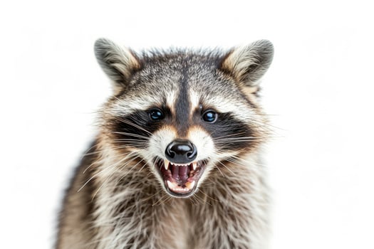 A raccoon with its mouth open and its teeth showing photo
