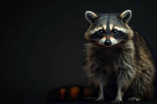A raccoon sitting on a dark background photo