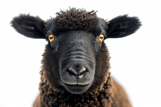 A close up of a black sheep with yellow eyes photo