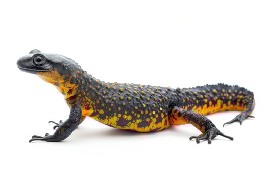 A small orange and black lizard on a white background photo