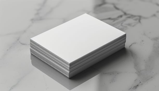 A stack of white papers on a marble countertop photo
