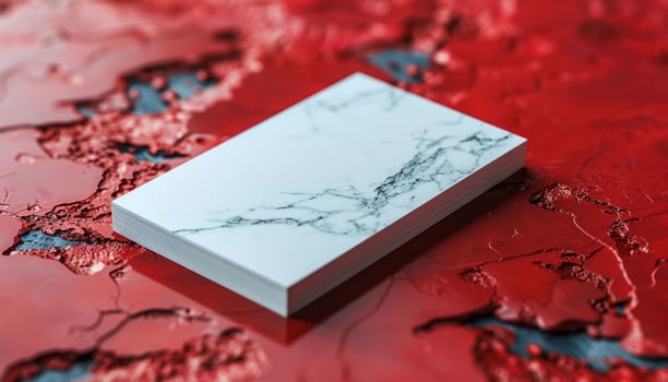 A white card with a red background photo