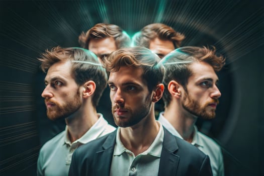 Human heads as a symbol of the split consciousness of a criminal, liar or schizophrenic. photo