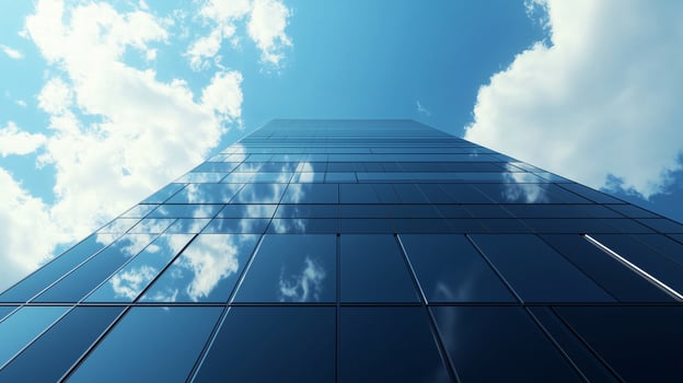 Wall of the building modern architecture futuristic structure with blue sky photo