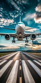 A modern plane lands on the runway at the airport. photo