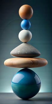 Pyramid of balls and pebbles. Balance and balance. photo