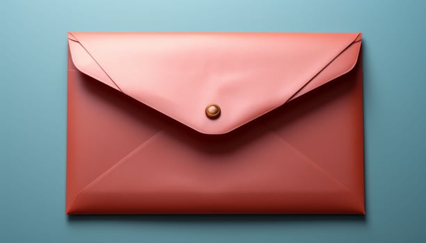 A pink envelope with a gold button on the top photo