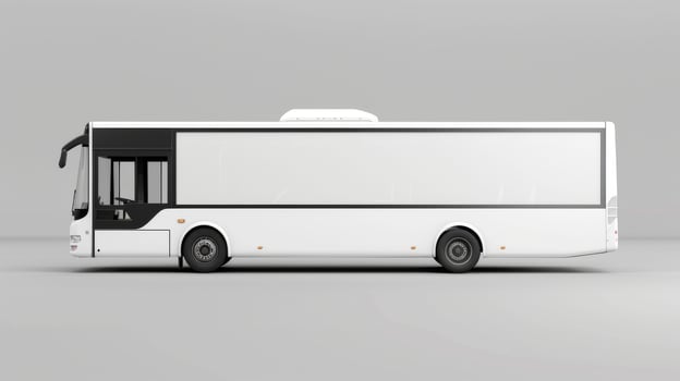 A white bus with a black front and a black roof photo