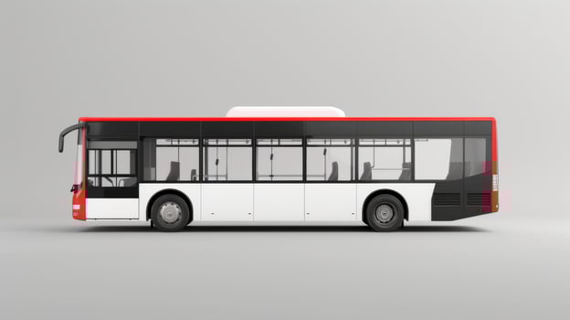 A white and red bus is parked on a grey surface photo