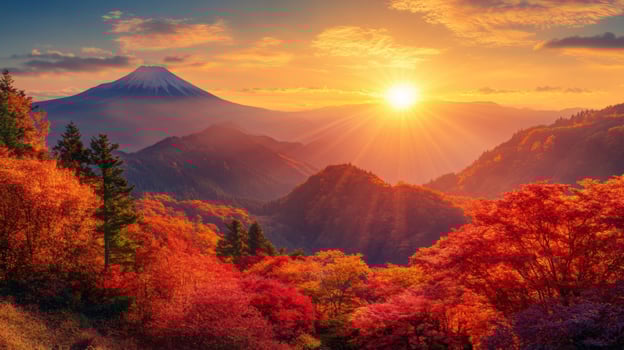 Majestic Mount Fuji with Autumn Colors at Sunrise photo