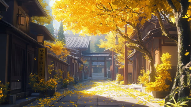 A Picturesque Autumn Street in a Japanese Village photo