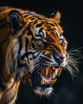 A tiger with its mouth open and teeth showing photo