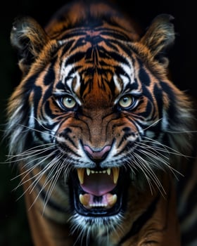 A tiger with its mouth open and teeth showing photo