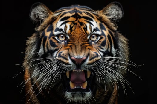 A tiger with its mouth open on a black background photo