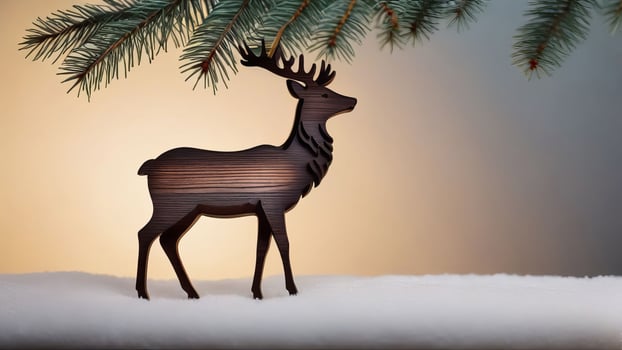 figurine of a wooden deer on a minimalistic New Year's background in Scandinavian style photo