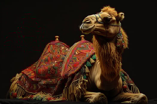 A camel with a blanket on it's back photo