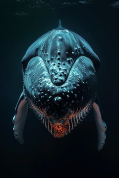 A whale with its head above water photo