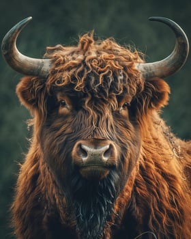 A close up of a brown cow with long horns photo