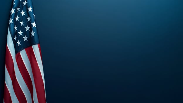 An American flag stands out against a dark blue background, symbolizing the upcoming 2024 US presidential election. This design fits various political themes related to patriotism photo