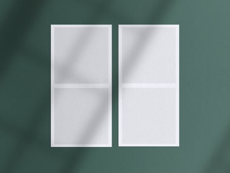 Realistic 3D blank photo frames, film, texture, ornament, torn paper glued textures and tape moodboard mockup. Grunge texture background with leaves and windows shadow overlay illustration