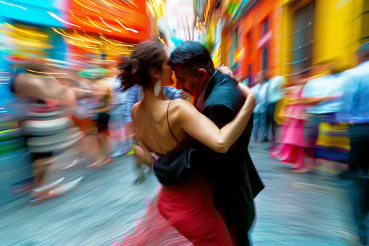 Energetic tango dancers in traditional attire, passionately performing at the Tango Festival photo