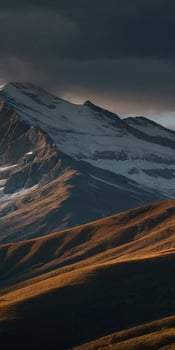 A mountain range with snow capped peaks in the background photo