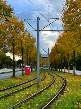 A train track with a red box on it photo