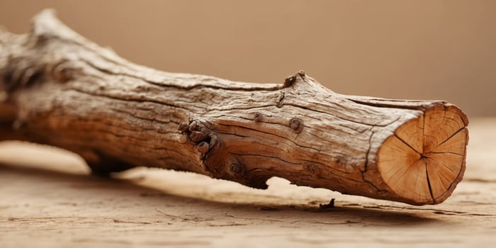 old dry wooden snag on a beige background. photo