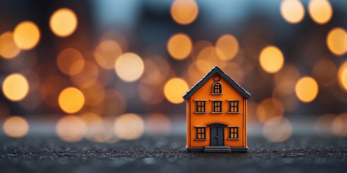 Urban Landscape with a Single Orange Building. photo