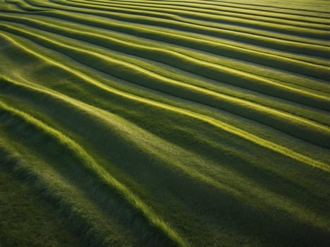 Aerial View of Green Grass Field with Stripes. photo