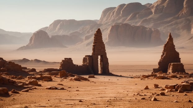 Awe Inspiring Ruins of a Forgotten Martian Civilization Amid the Vast Desolate Landscape. photo