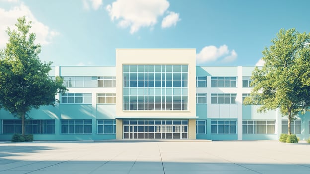 School building blue color for kids student learning and blue sky photo