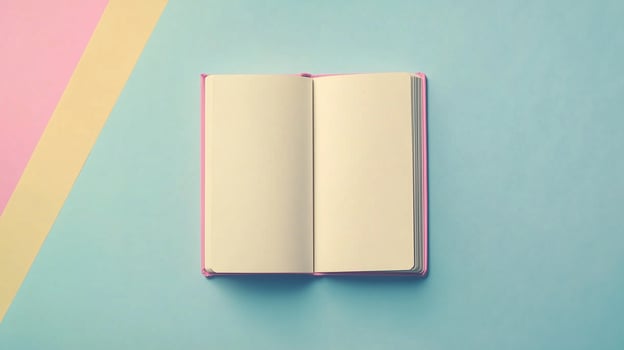 Blank white book open for texting message information top of view copy space background photo