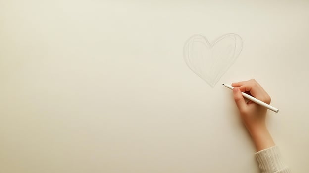 Hands kid drawing simple love shape sketch with pencil copy space background photo