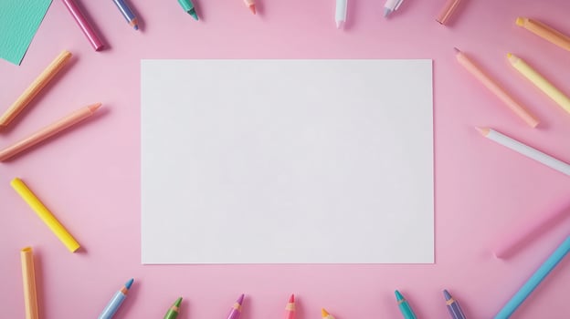 Blank white book and pencils coloring decoration for drawing or texting and pink background photo