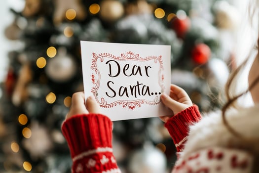 Letter to Santa, written by a little boy with a blue funny pencil photo