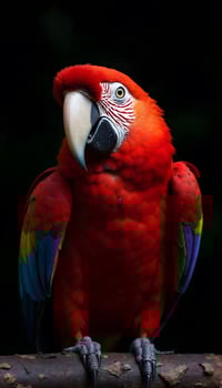 A close-up portrait of a vibrant red macaw parrot photo