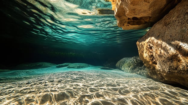 A view of the water's surface from the cave bottom photo