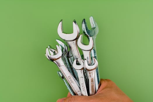 Wrench, a set of machinery maintenance technicians, important working tools in the engine room. photo