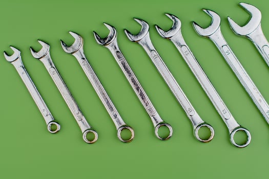 Wrench, a set of machinery maintenance technicians, important working tools in the engine room. photo