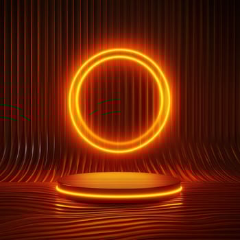 An orange neon ring on a wooden table photo